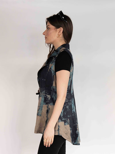 Women's Printed Vest in Blue, Lapel Neck One Button Front Sleeveless Vest  Blazer (Copy)