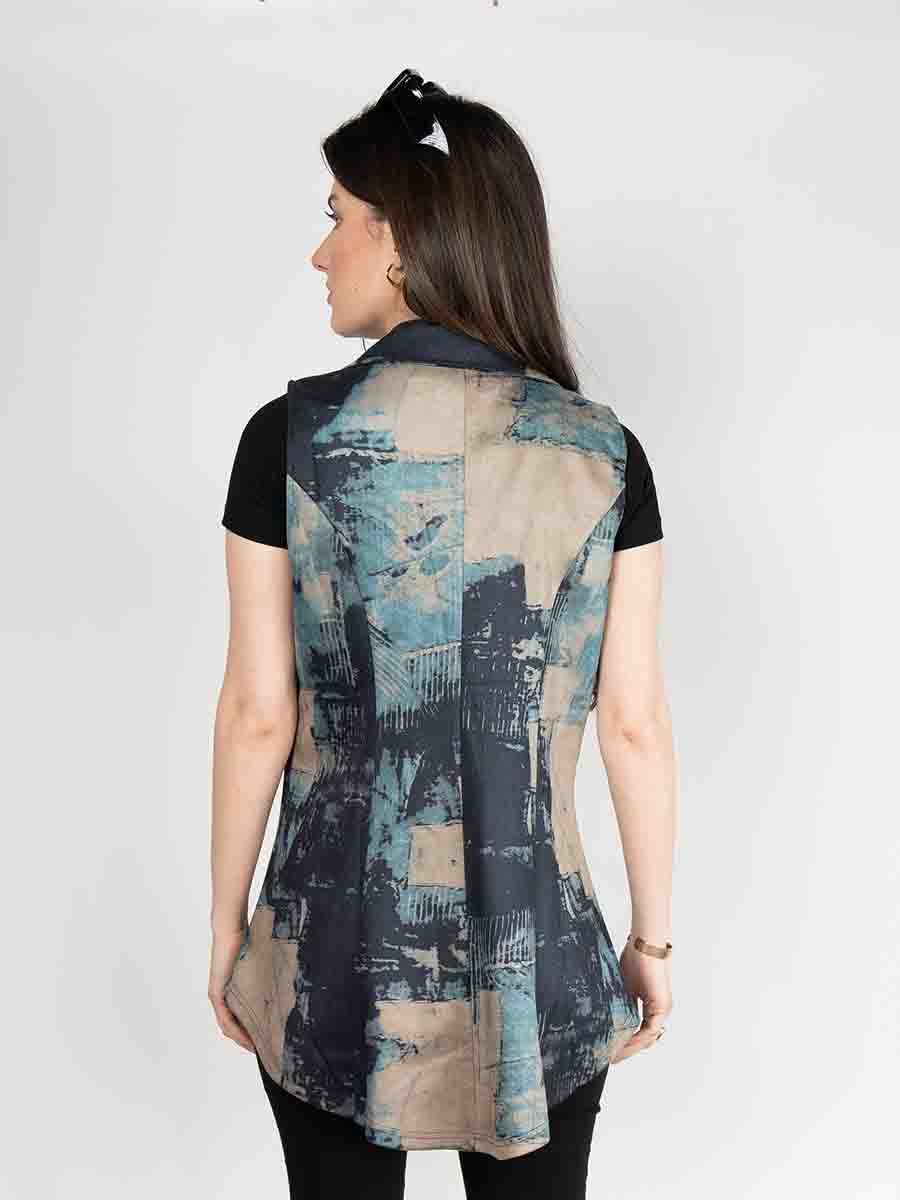 Women's Printed Vest in Blue, Lapel Neck One Button Front Sleeveless Vest  Blazer (Copy)