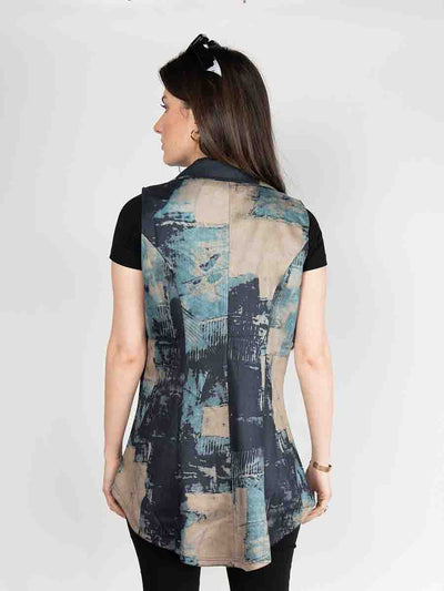 Women's Printed Vest in Blue, Lapel Neck One Button Front Sleeveless Vest  Blazer (Copy)