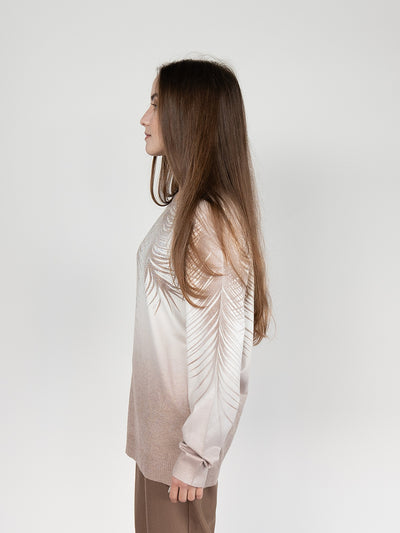 Women  Sweater  in Brown Print , Crew Neck Long Sleeve and Decorated With Hot -Fix Rhinestones (Copy)