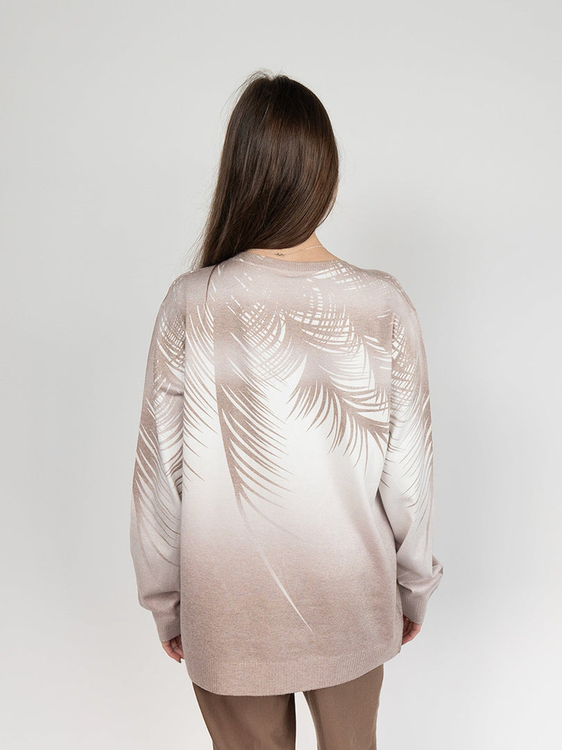Women  Sweater  in Brown Print , Crew Neck Long Sleeve and Decorated With Hot -Fix Rhinestones (Copy)