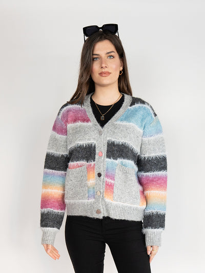 Women Cardigan Sweater in Multi  Colors-Block Print