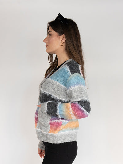 Women Cardigan Sweater in Multi  Colors-Block Print