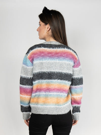 Women Cardigan Sweater in Multi  Colors-Block Print
