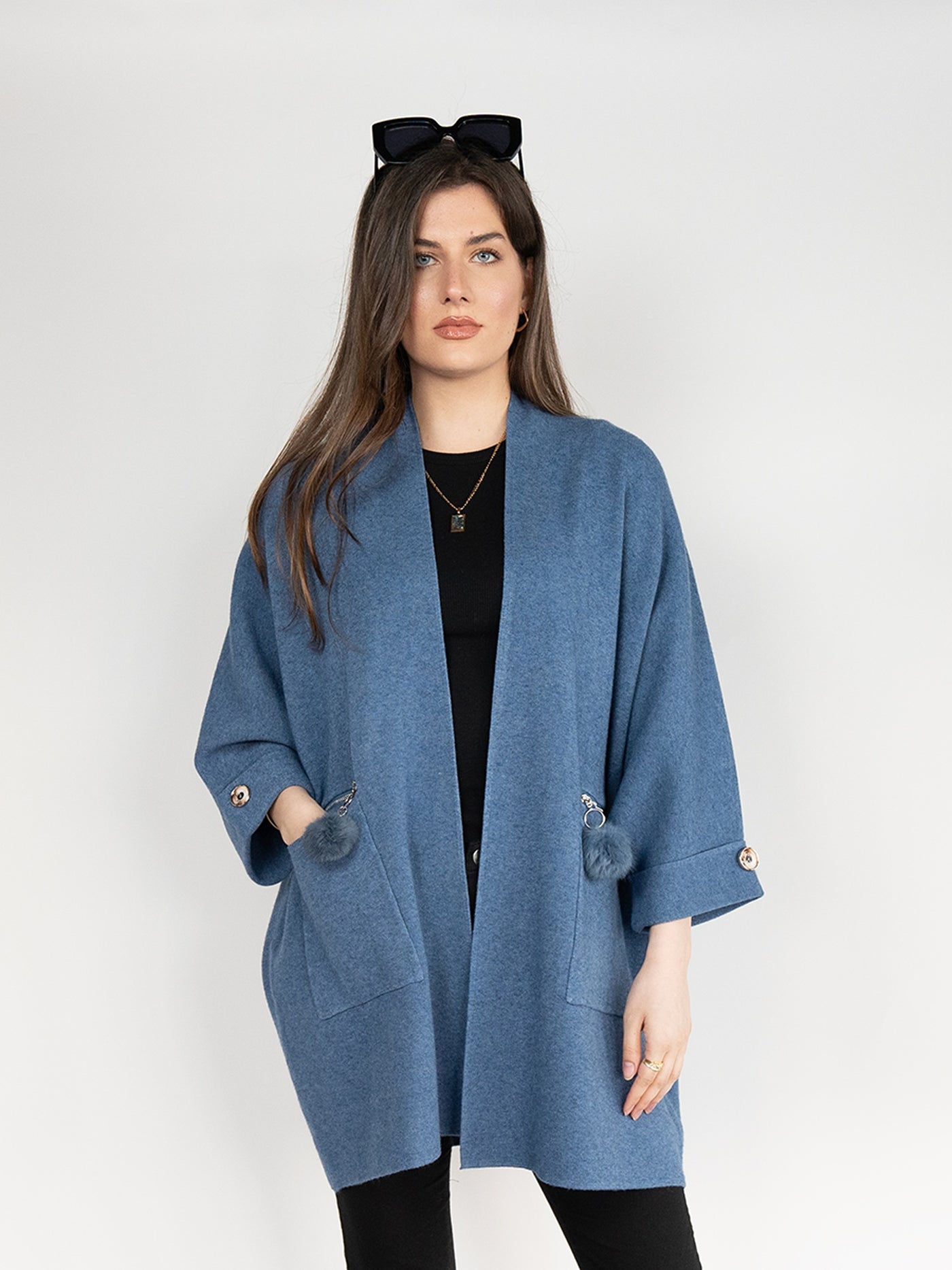 Poncho Cardigan in Denim Blue