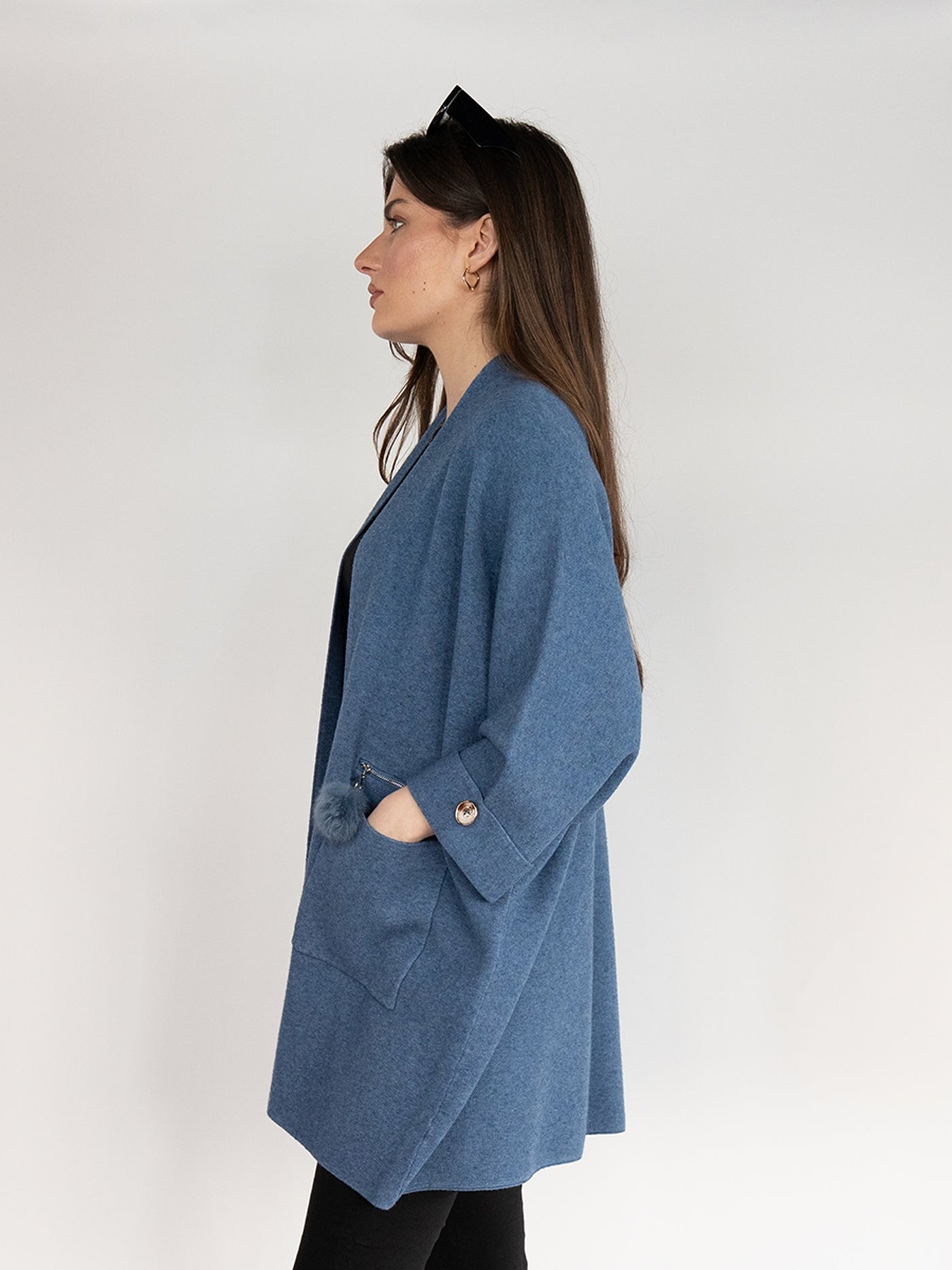Poncho Cardigan in Denim Blue