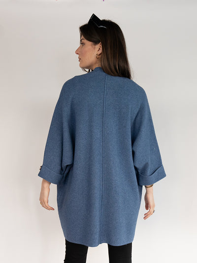 Poncho Cardigan in Denim Blue