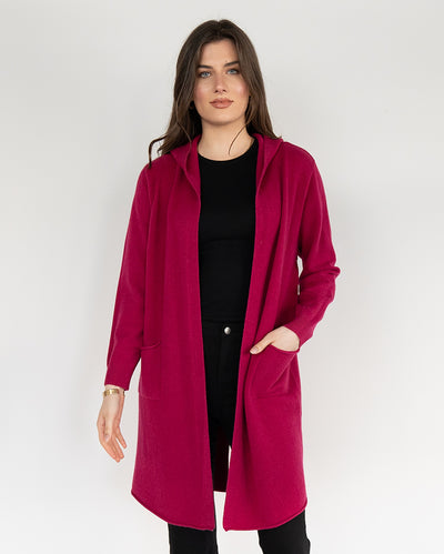 Women  Knitted Hoodie Cardigan  in Pink ,Open Front with Back Details