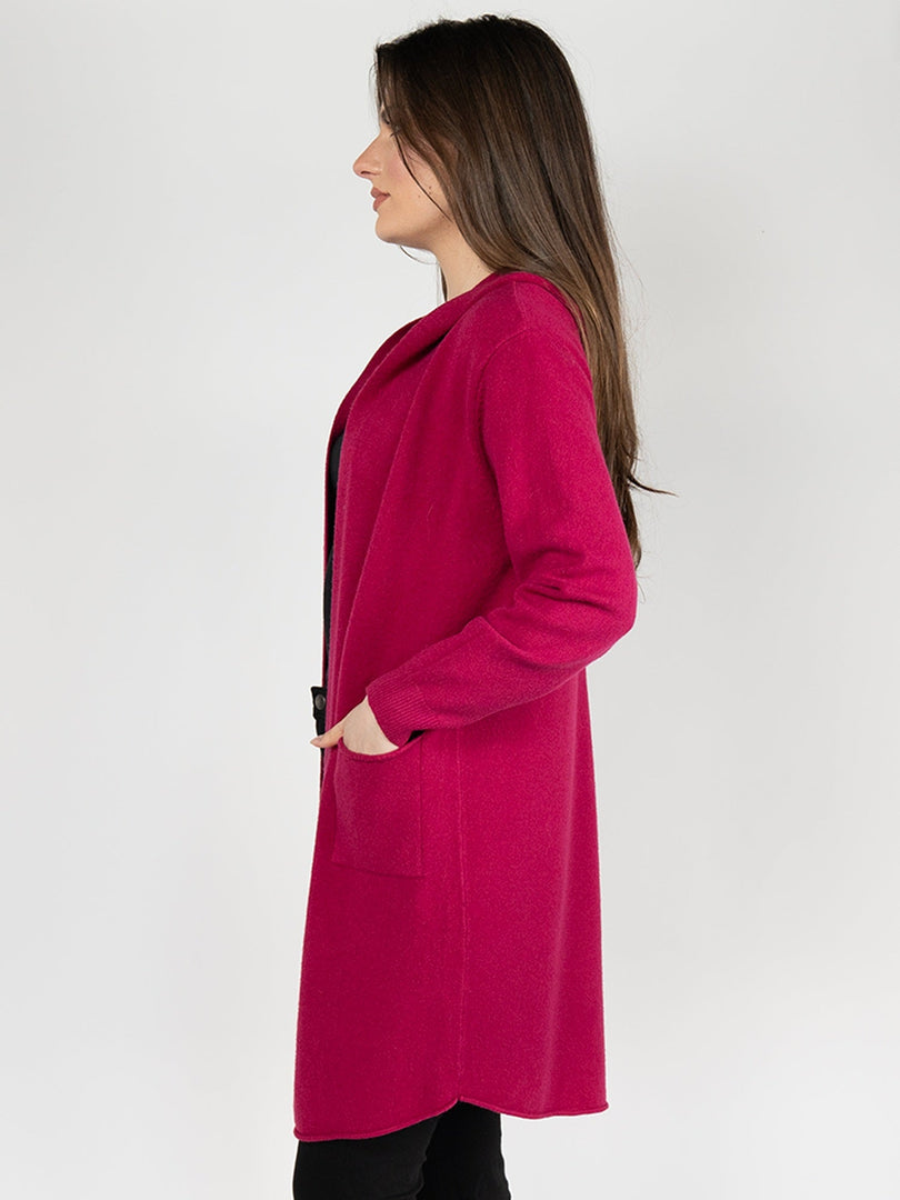 Women  Knitted Hoodie Cardigan  in Pink ,Open Front with Back Details