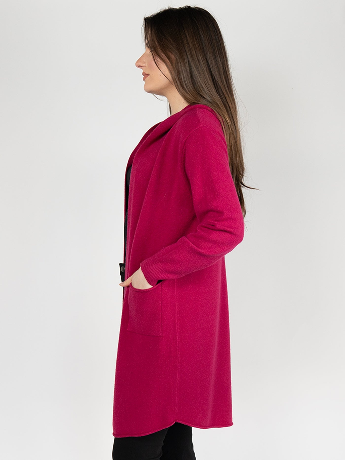 Women  Knitted Hoodie Cardigan  in Pink ,Open Front with Back Details