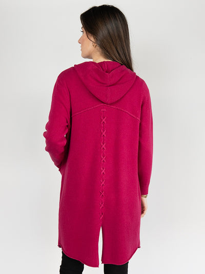 Women  Knitted Hoodie Cardigan  in Pink ,Open Front with Back Details