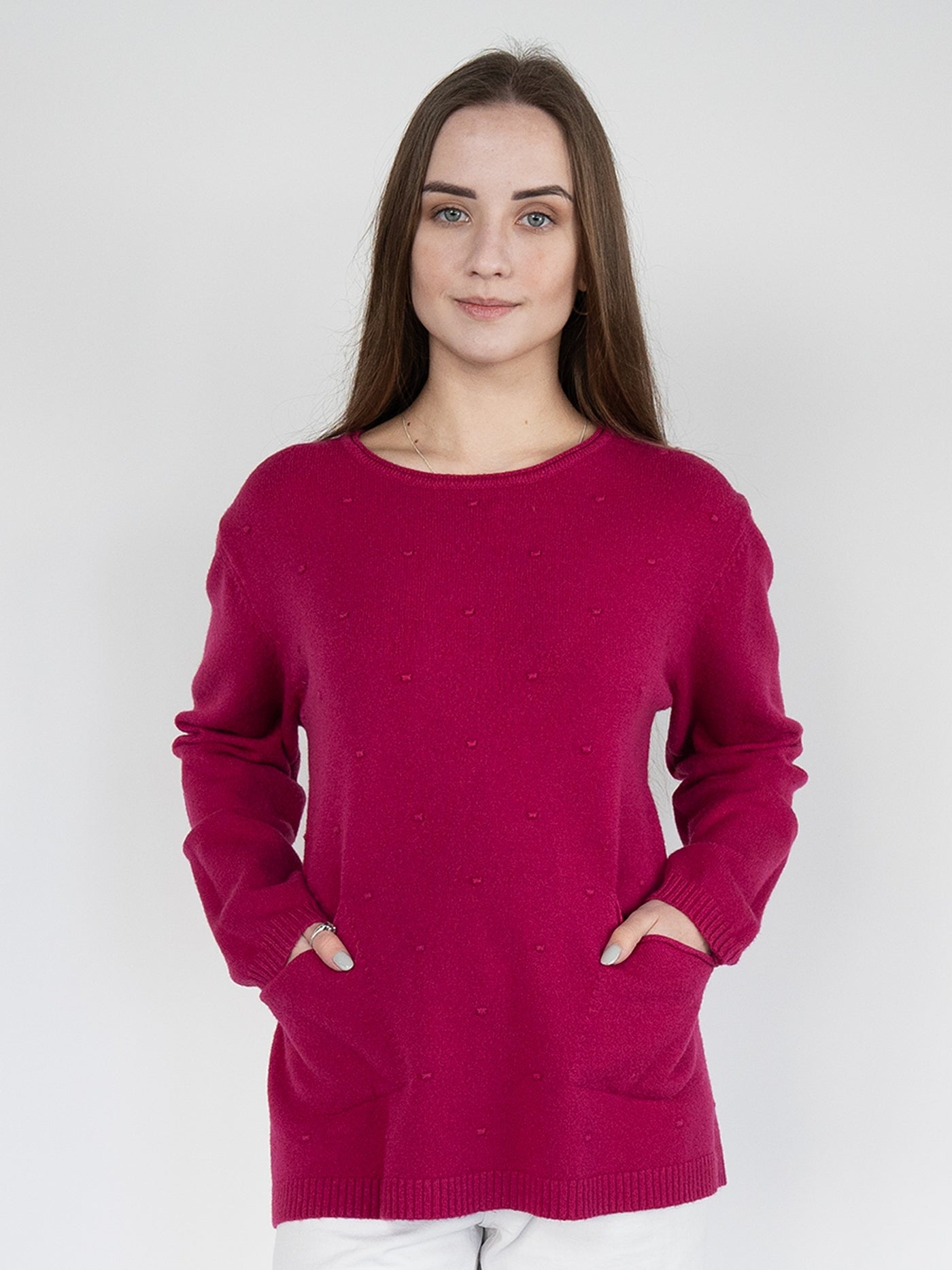 Women  Sweater  in Pink , Crew Neck with Back Details