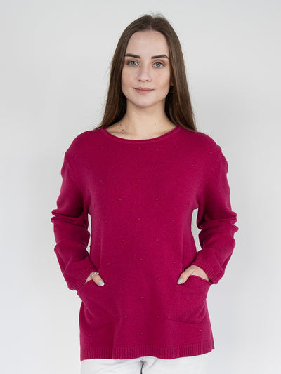 Women  Sweater  in Pink , Crew Neck with Back Details