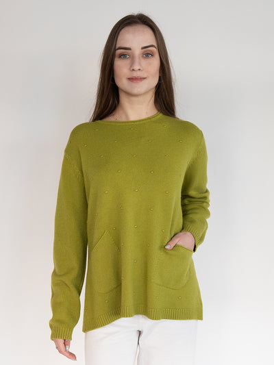 Women  Sweater  in Lime Green , Crew Neck with Back Details