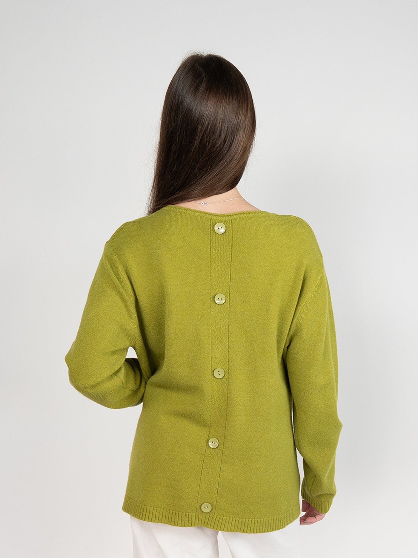 Women  Sweater  in Lime Green , Crew Neck with Back Details