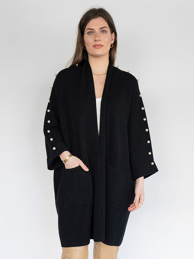 Poncho Cardigan in Black with Beads on the Sleeves