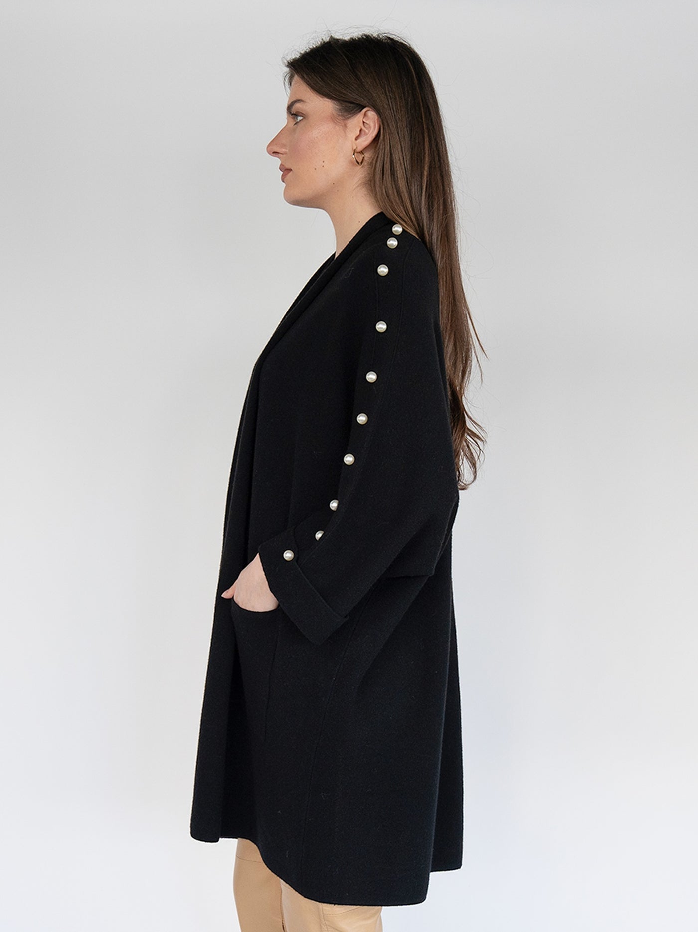 Poncho Cardigan in Black with Beads on the Sleeves