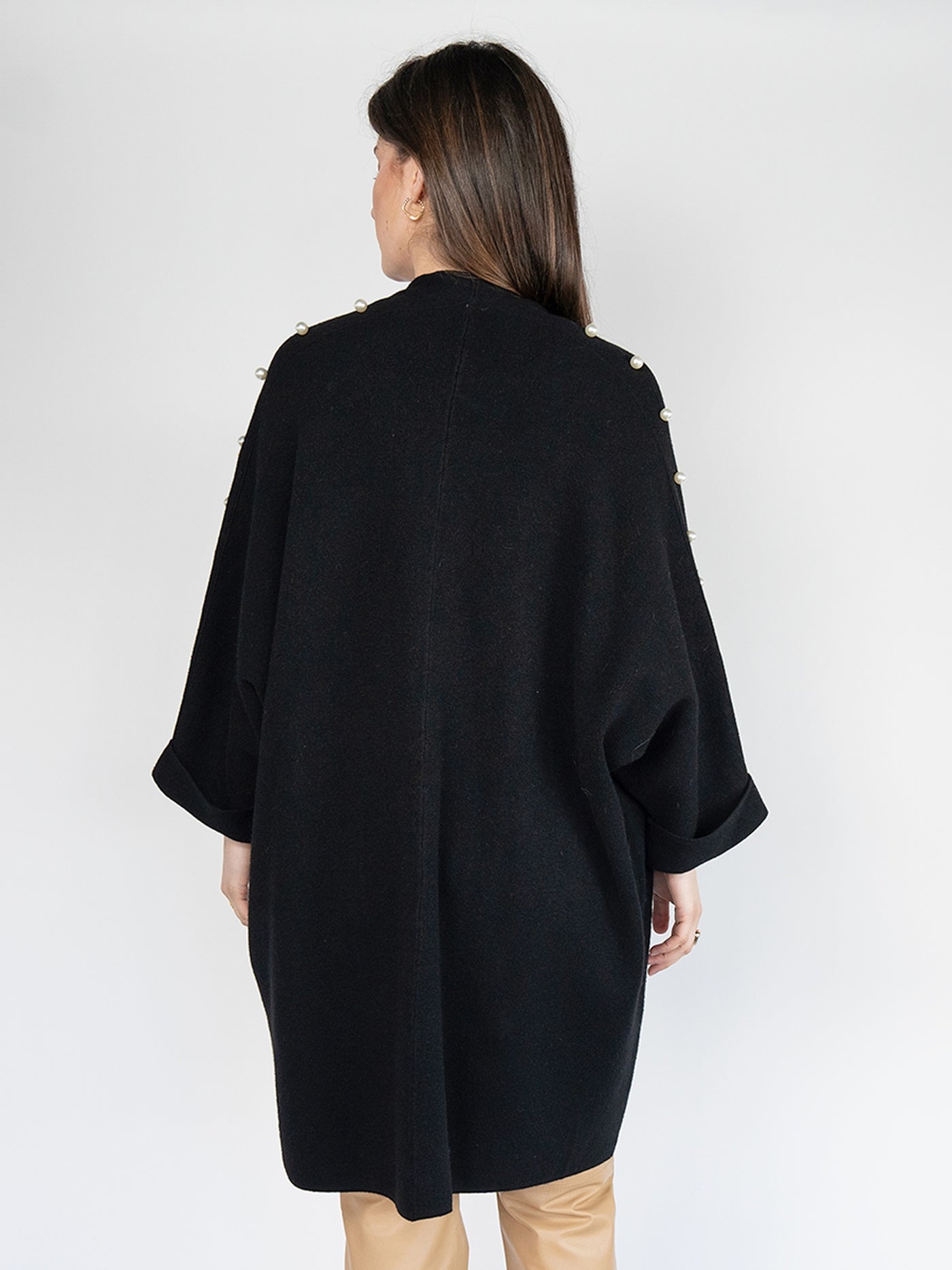 Poncho Cardigan in Black with Beads on the Sleeves