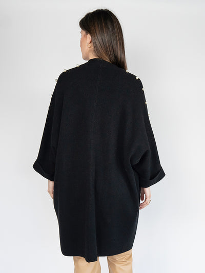 Poncho Cardigan in Black with Beads on the Sleeves