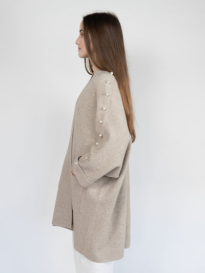 Poncho Cardigan in Fawn with Beads on the Sleeves