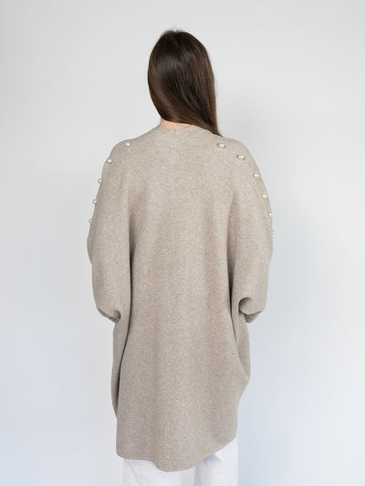 Poncho Cardigan in Fawn with Beads on the Sleeves