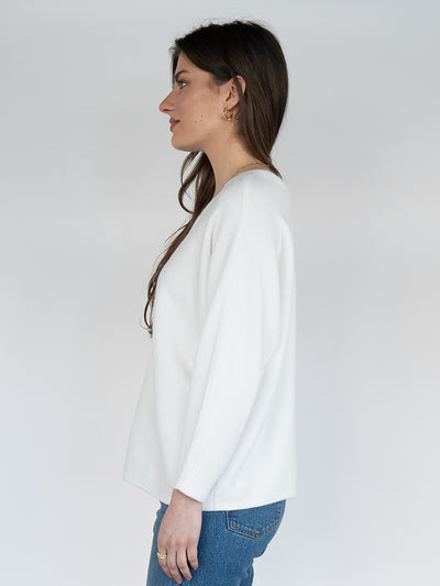 Women  Sweater  in White , Crew Neck