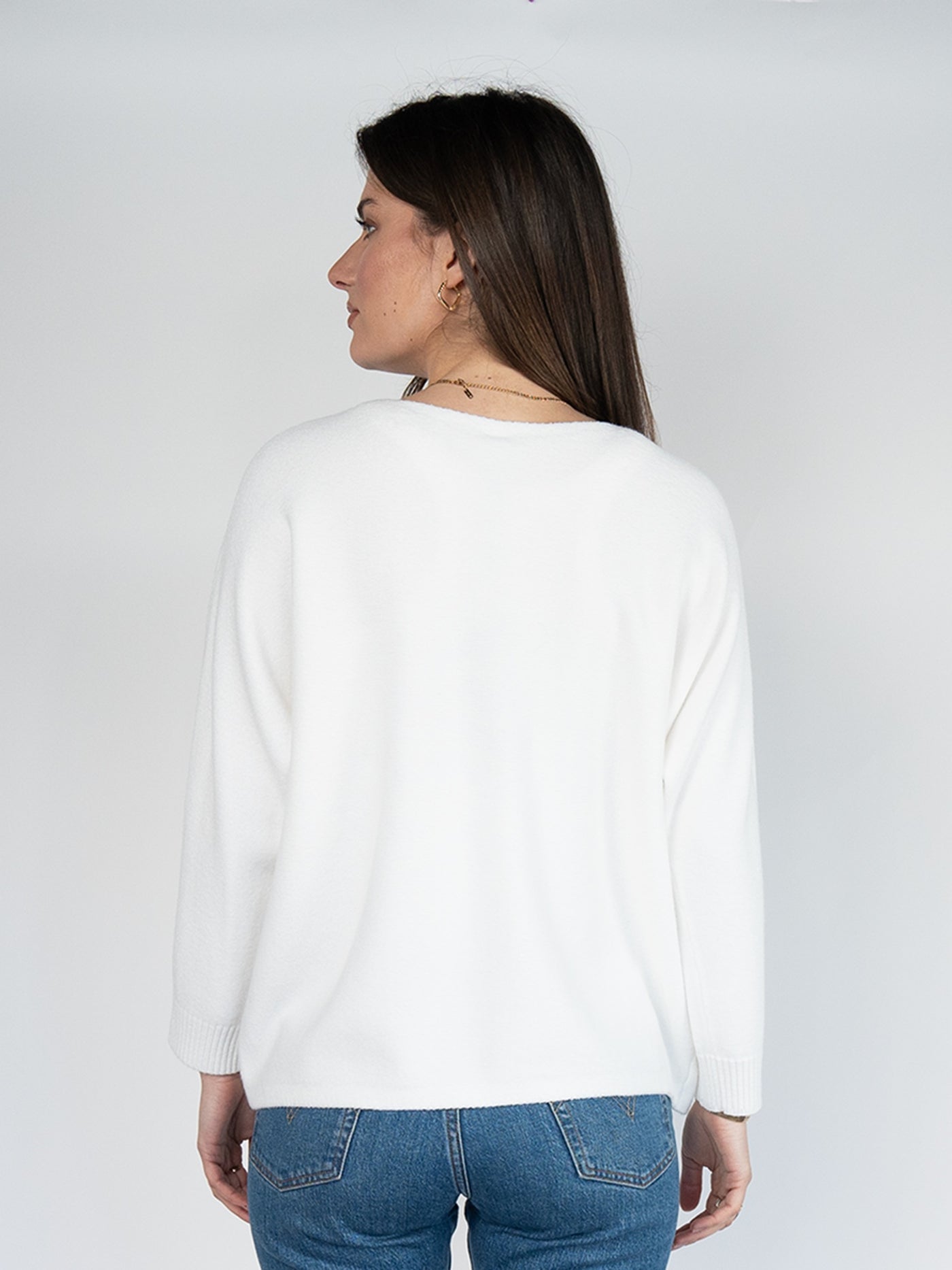 Women  Sweater  in White , Crew Neck