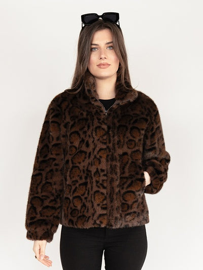 Reversible Faux Fur Coat in Brown Leopard print