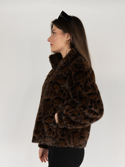 Reversible Faux Fur Coat in Brown Leopard print