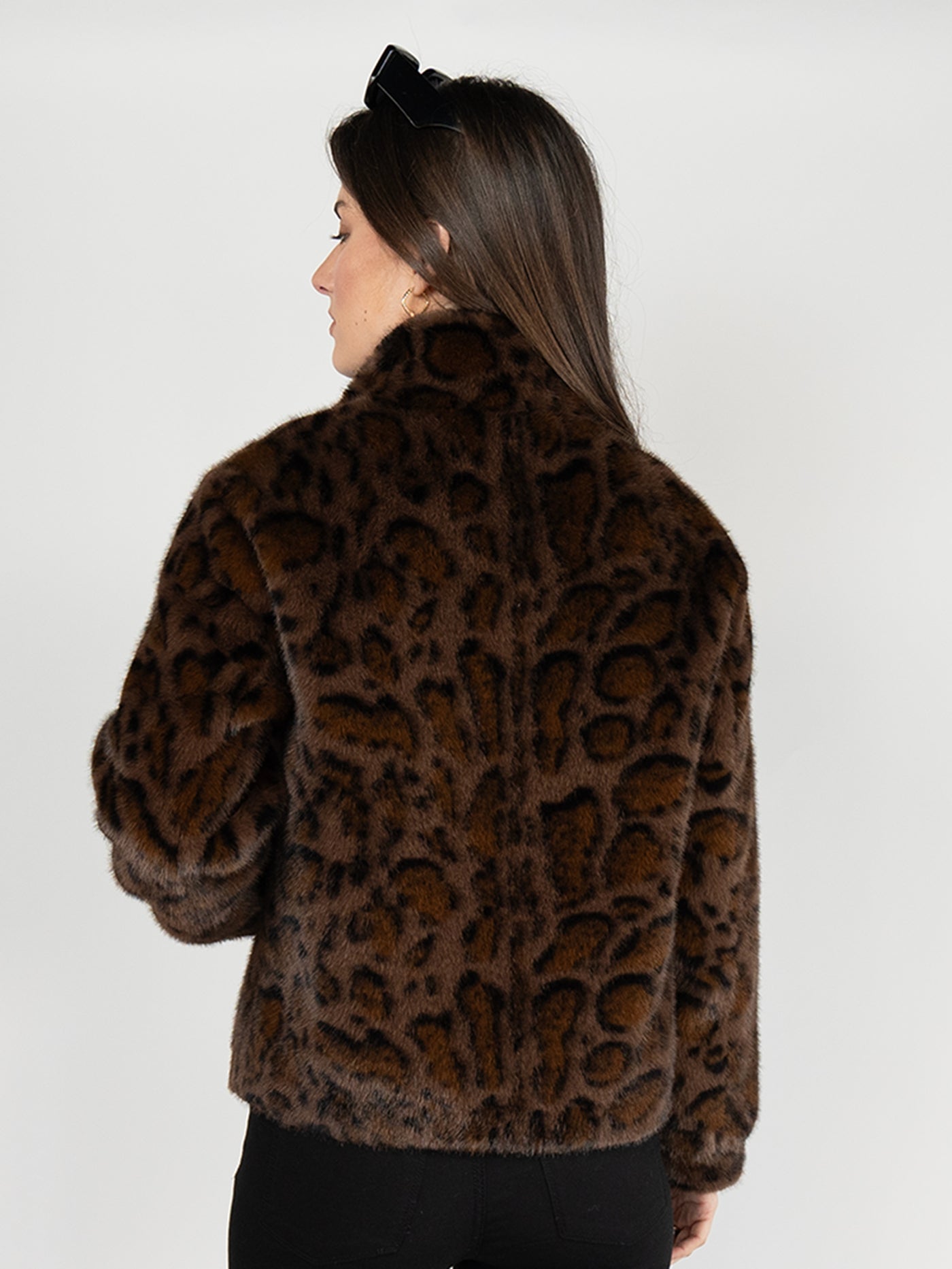 Reversible Faux Fur Coat in Brown Leopard print