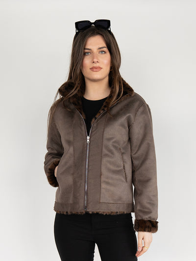 Reversible Faux Fur Coat in Brown Leopard print