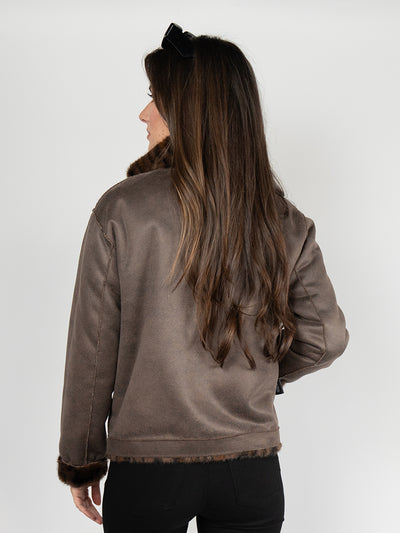 Reversible Faux Fur Coat in Brown Leopard print