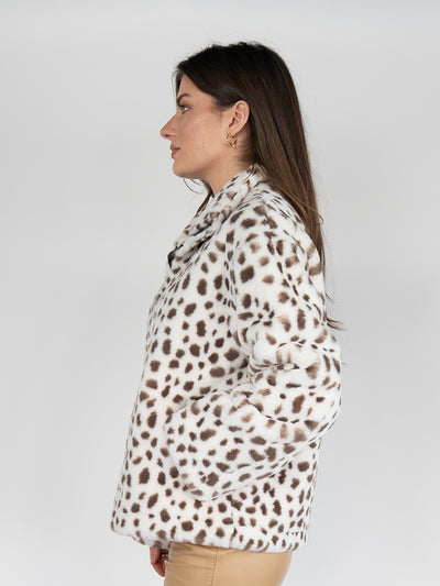 Reversible Faux Fur Coat in Cream  Leopard print