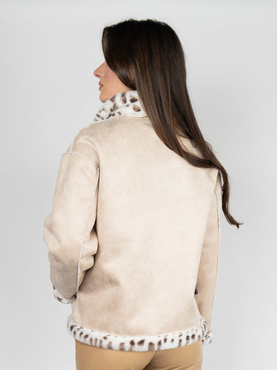 Reversible Faux Fur Coat in Cream  Leopard print