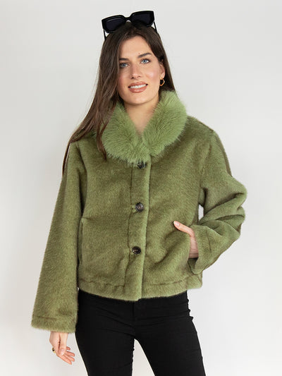 Faux Fur Coat in Green