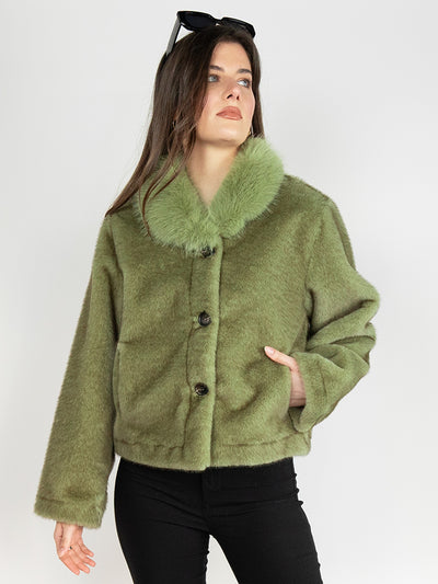 Faux Fur Coat in Green
