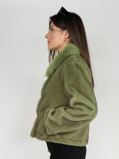 Faux Fur Coat in Green
