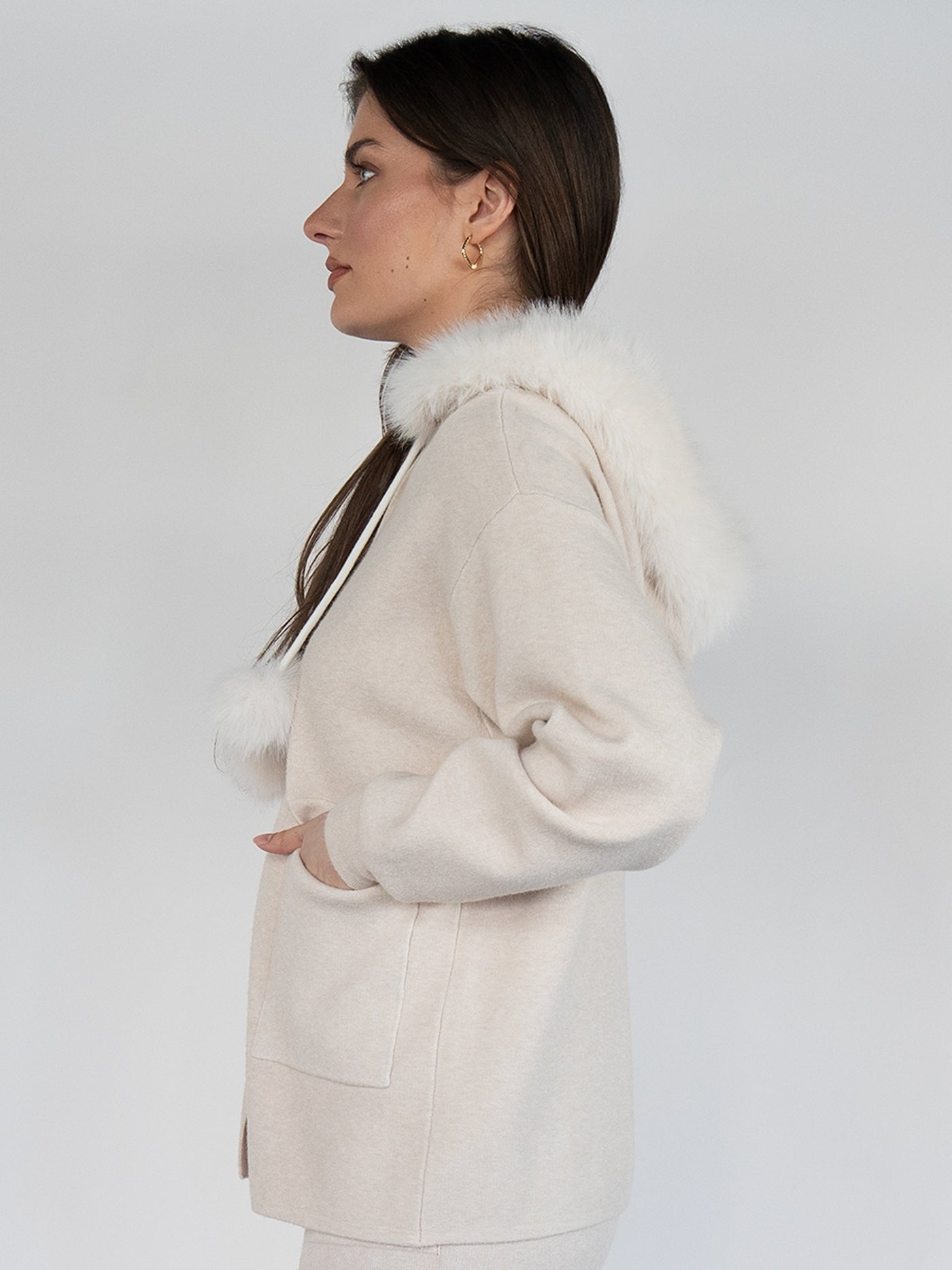 Women Sweater Hoodie in Cream