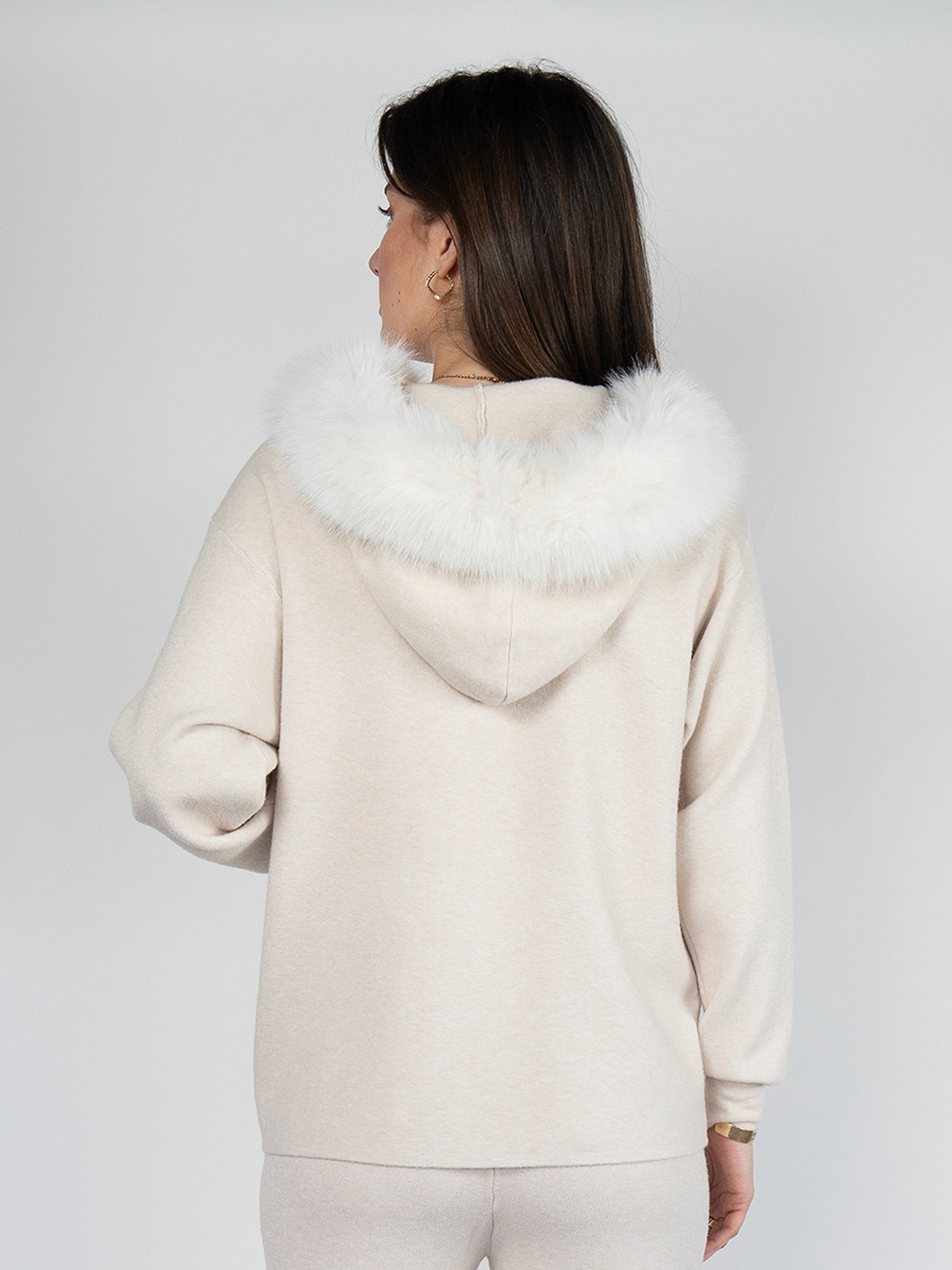 Women Sweater Hoodie in Cream