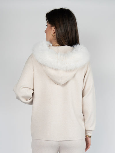 Women Sweater Hoodie in Cream