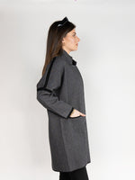 Load image into Gallery viewer, Women Sweater Long Jacket in Heathered Grey &amp; Black, Open Front with Lapel Collar