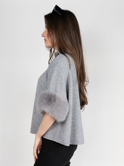 Women Short Sweater  Coat in Light Grey , Open Front with Stand Collar