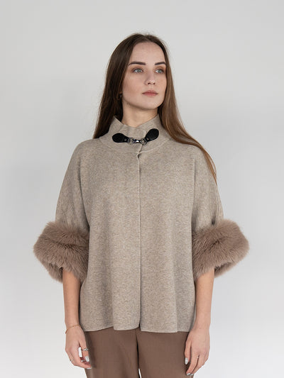 Women Short Sweater  Coat in  Fawn , Open Front with Stand Collar