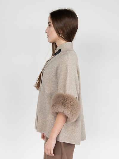 Women Short Sweater  Coat in  Fawn , Open Front with Stand Collar