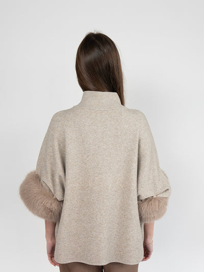 Women Short Sweater  Coat in  Fawn , Open Front with Stand Collar