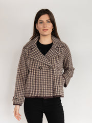 Short Jacket  in Camel & Brown with Plaid Print