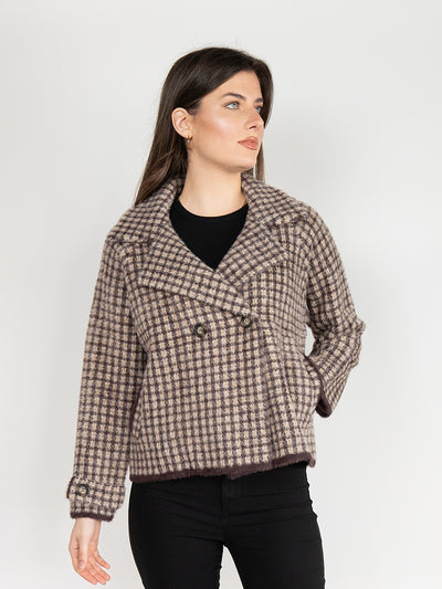 Short Jacket  in Camel & Brown with Plaid Print