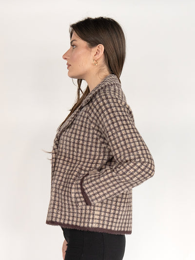 Short Jacket  in Camel & Brown with Plaid Print