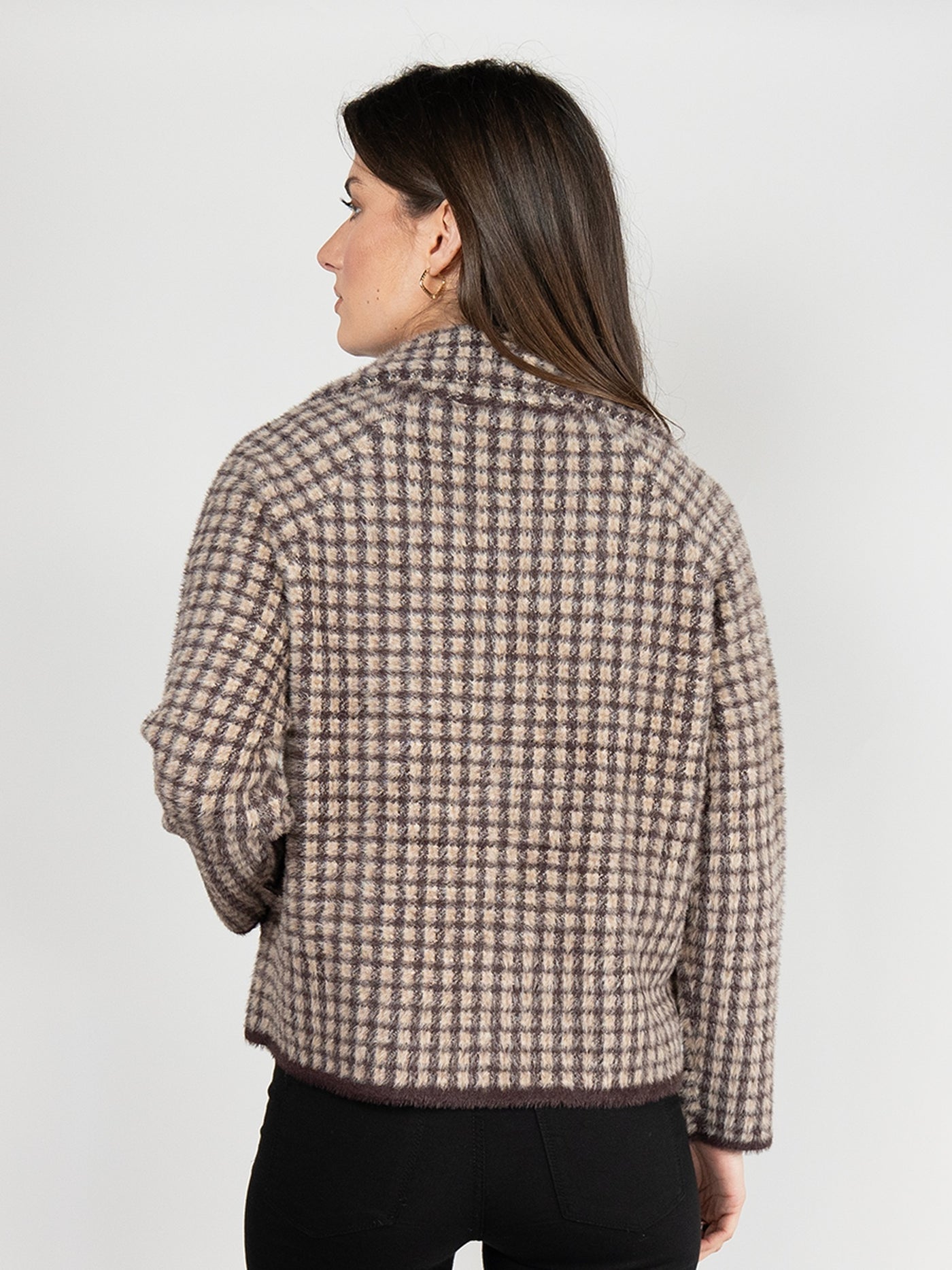 Short Jacket  in Camel & Brown with Plaid Print