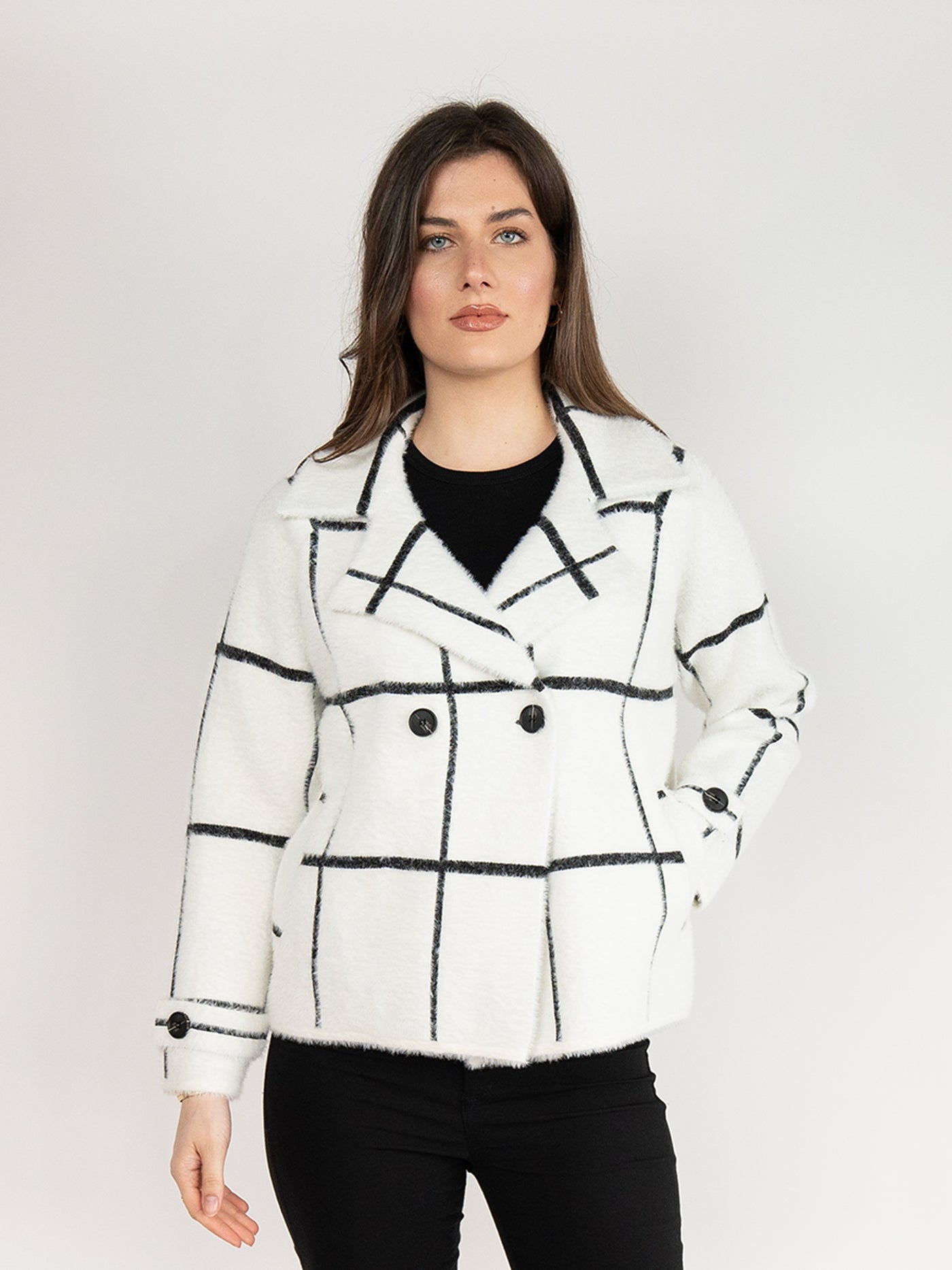 Short Jacket  in White & Black Plaid Print